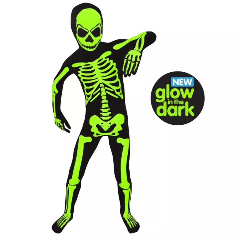 Kids Glow In The Dark Skeleton Morphsuit Costume BLACK AND WHITE CHILD SMALL