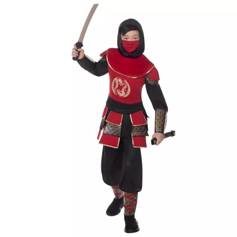 Kids Samurai Ninja Costume BLACK AND RED CHILD SMALL
