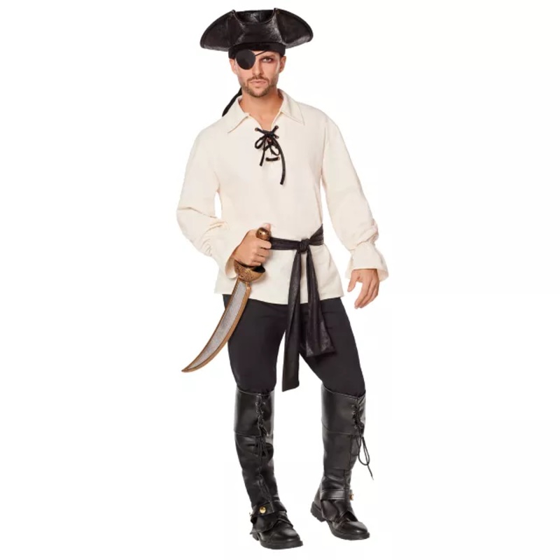 Pirate Shirt and Belt Costume Kit TAN ADULT SMALL