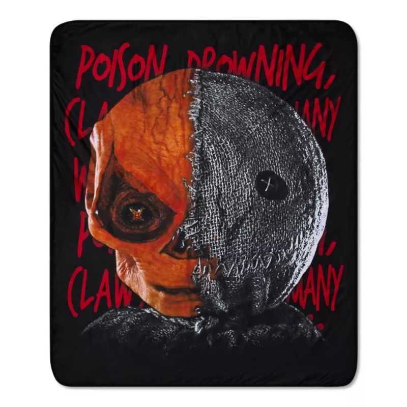 Split Face Sam Fleece Blanket - Trick 'r Treat BLACK AND RED 60 IN X 50 IN