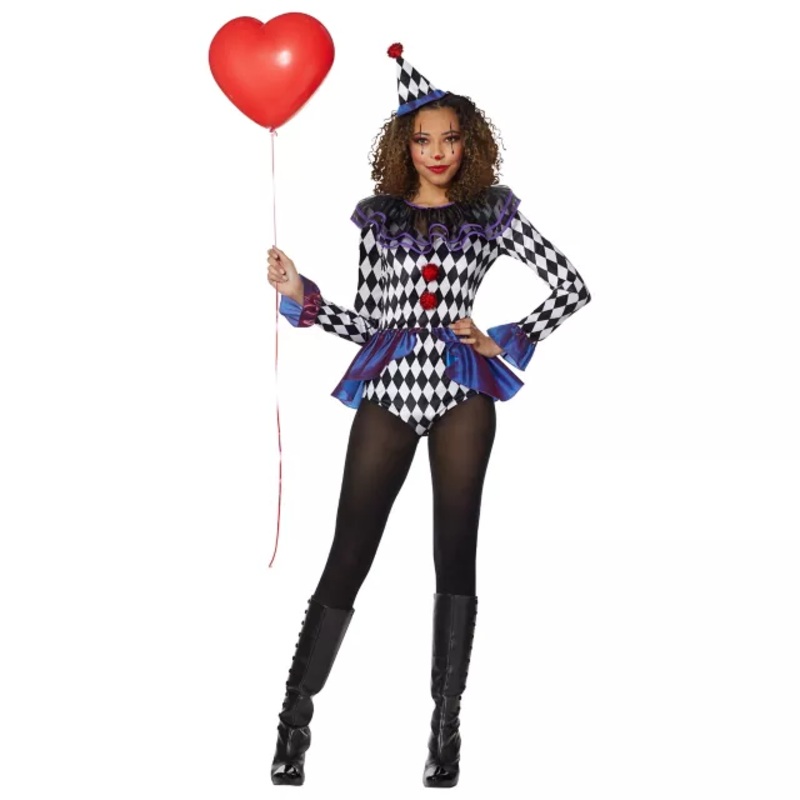 Adult Carnival Clown Bodysuit Costume BLACK / MULTI ADULT EX SMALL