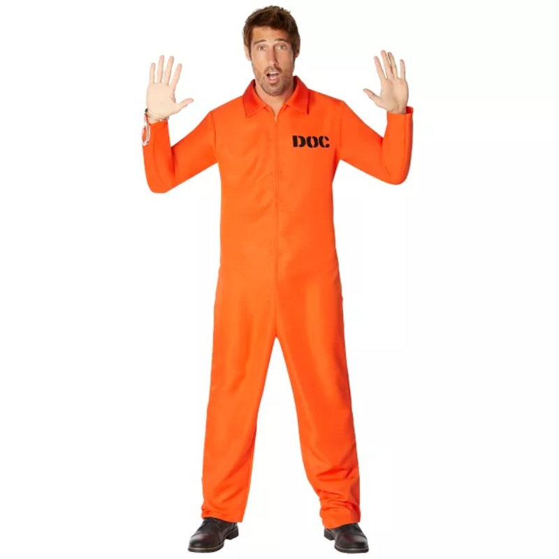 Adult Department of Corrections Prisoner One Piece Costume ORANGE SMALL/MEDIUM