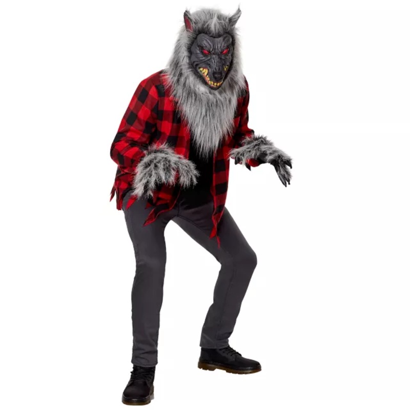 Adult Faux Fur Werewolf Costume BLACK AND RED ADULT MEDIUM