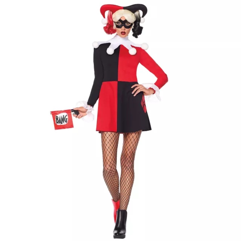Adult Harley Quinn Red and Black Dress Costume - DC Villains BLACK AND RED ADULT SMALL