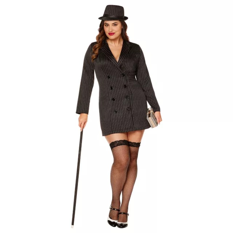 Adult Plus Size Gangster Dress Costume BLACK 1X
