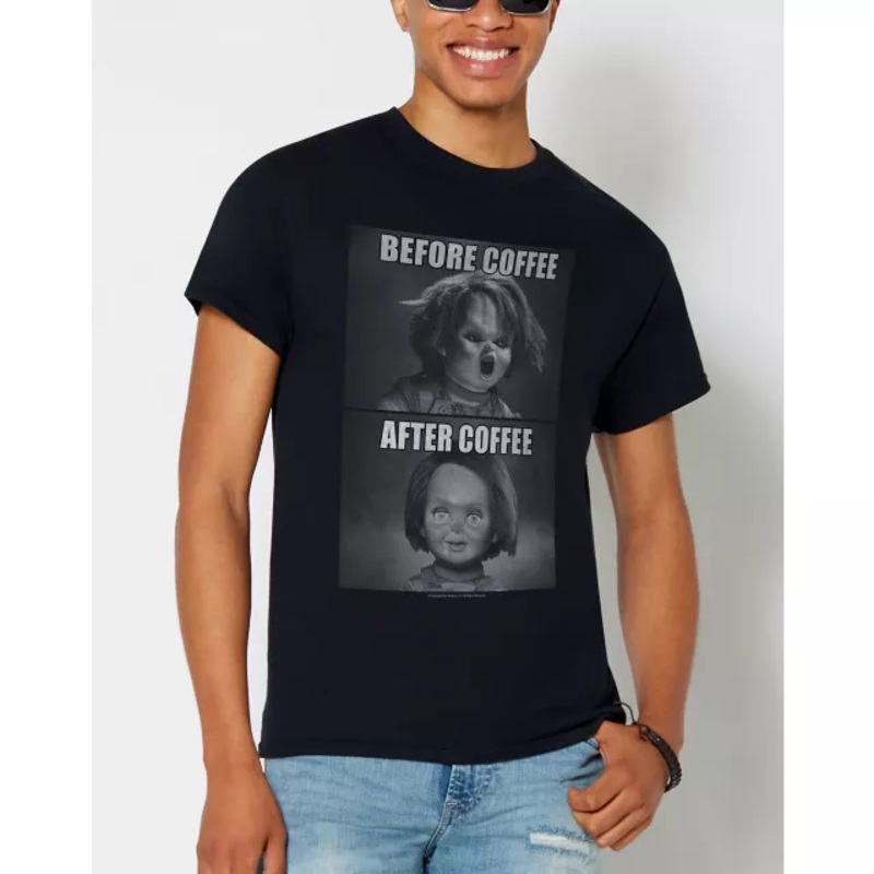Chucky Before and After Coffee T Shirt BLACK ADULT SMALL