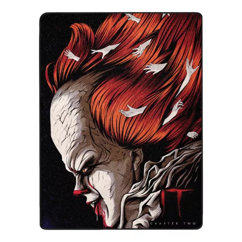 Cosmic Clown Pennywise Fleece Blanket - It BLACK AND RED 46 IN X 60 IN