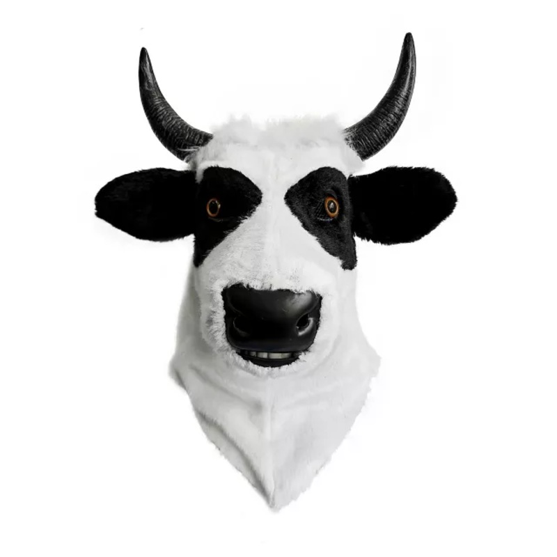 Cow Moving Mouth Full Mask BLACK AND WHITE ONE SIZE FITS MOST
