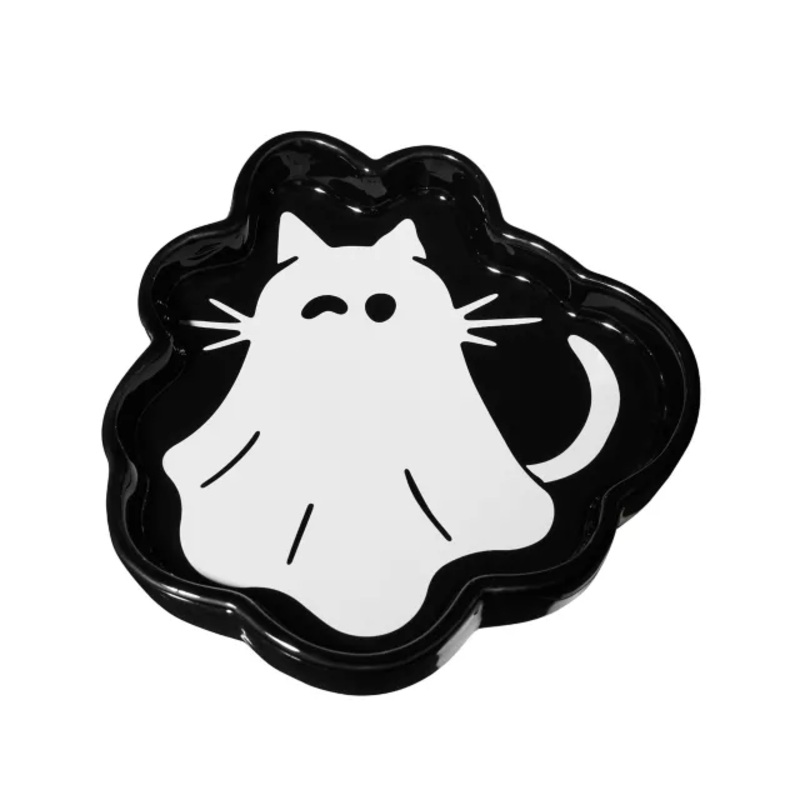 Ghost Kitty Trinket Dish BLACK AND WHITE