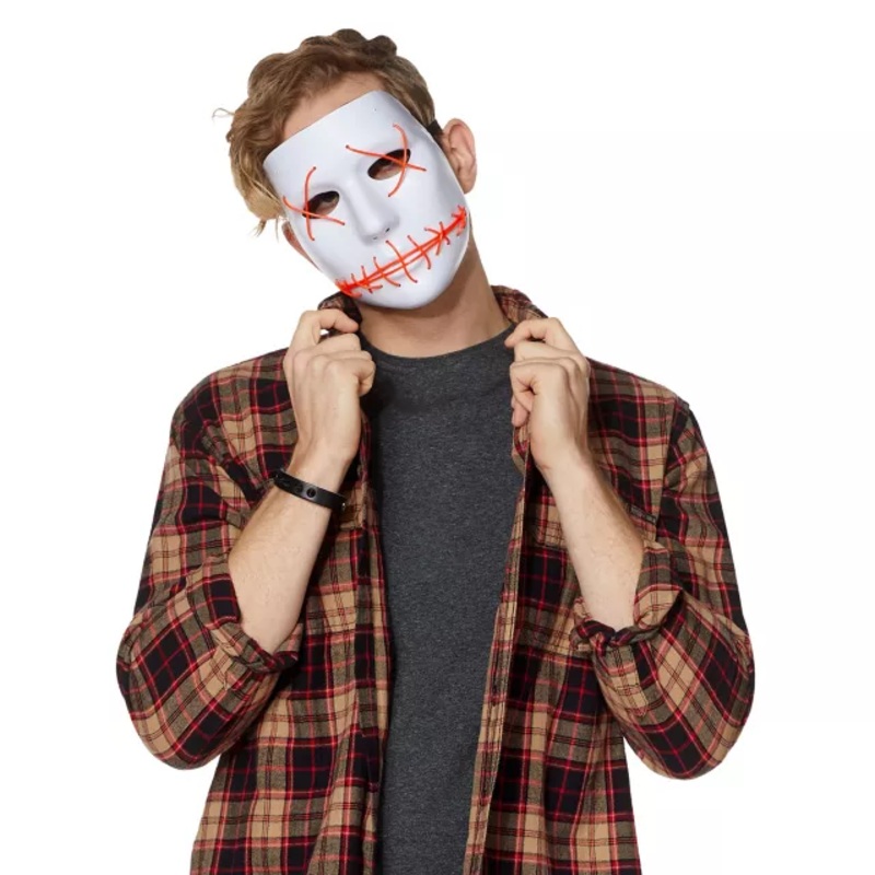 White and Red EL Wire Half Mask  ONE SIZE FITS MOST