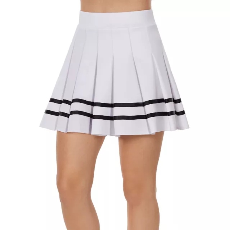 White Striped Pleated Cheerleader Skirt WHITE ADULT EX LARGE