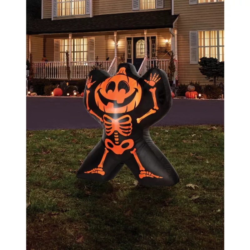 2 Ft Light-Up Jack-O-Lantern Skeleton Inflatable Decoration BLACK AND ORANGE 24 INCH