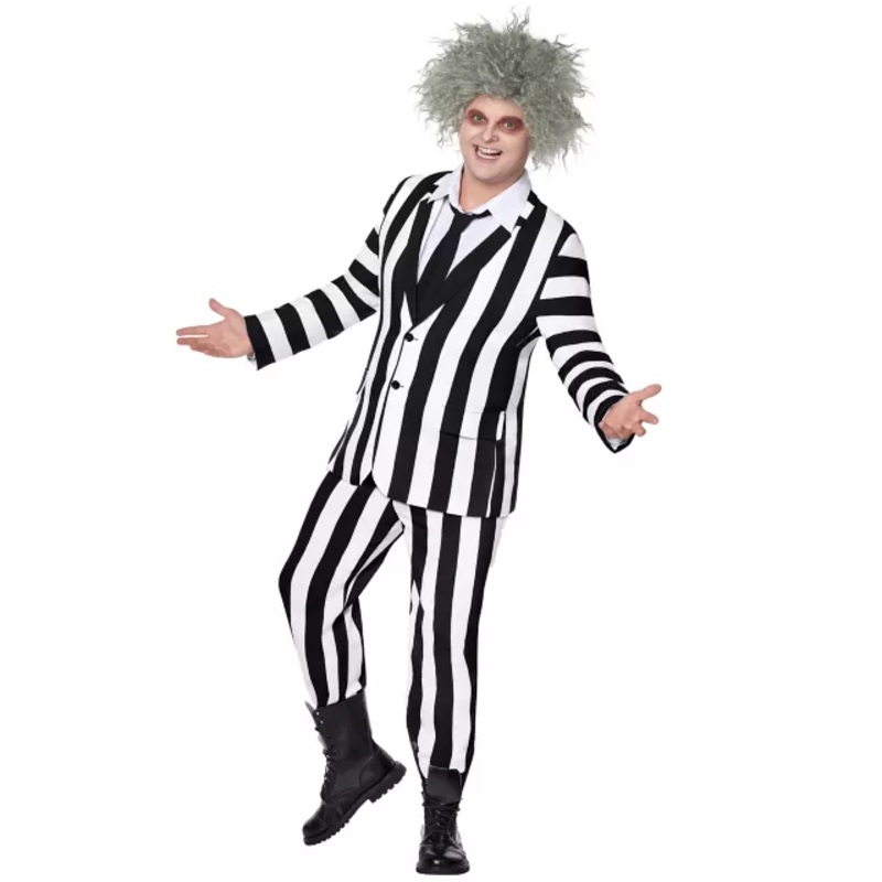 Adult Beetlejuice Striped Plus Size Suit BLACK AND WHITE 2X