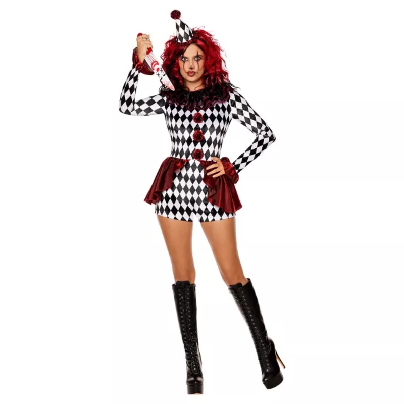 Adult Clown Romper Costume BLACK AND WHITE ADULT SMALL
