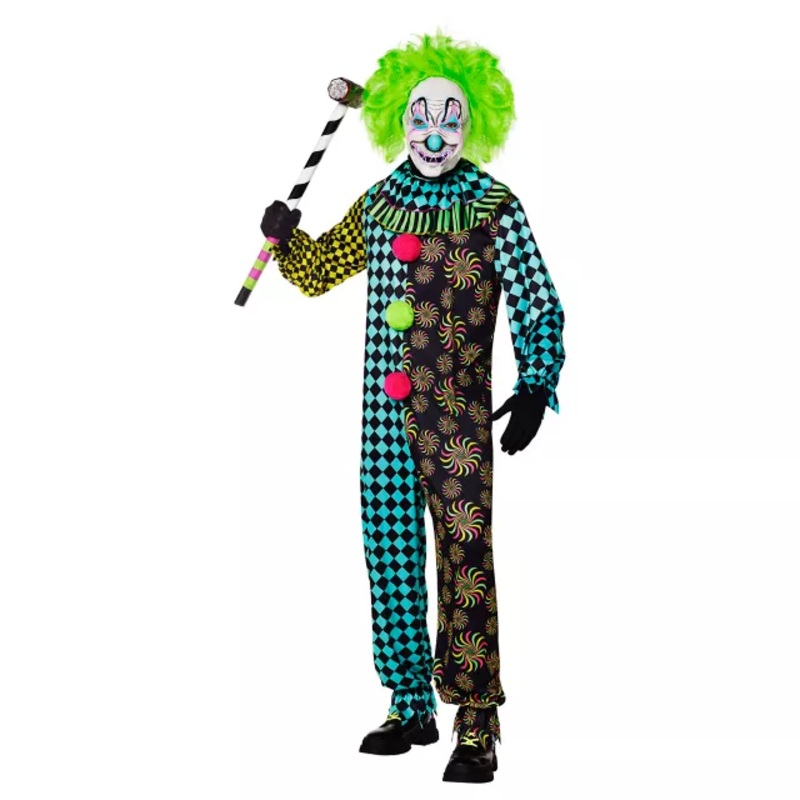 Adult Neon Clown Costume MULTI-COLOR ADULT MEDIUM