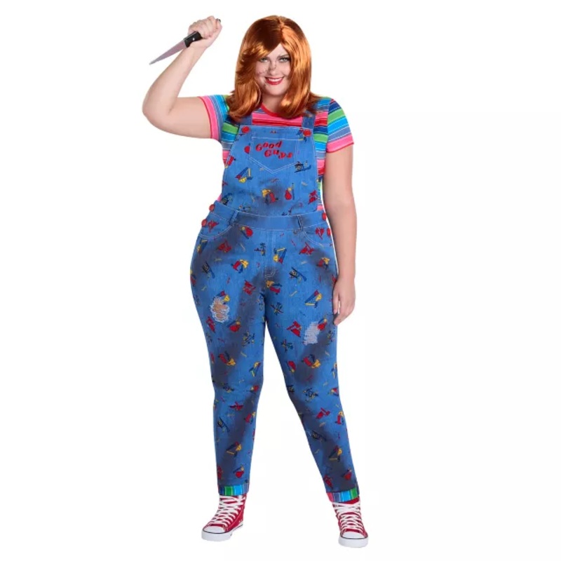 Adult Plus Size Chucky Overalls Costume BLUE 1X