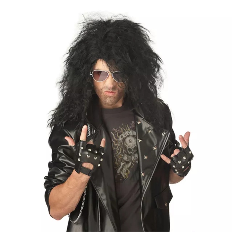 Black Heavy Metal Rocker Wig BLACK ONE SIZE FITS MOST