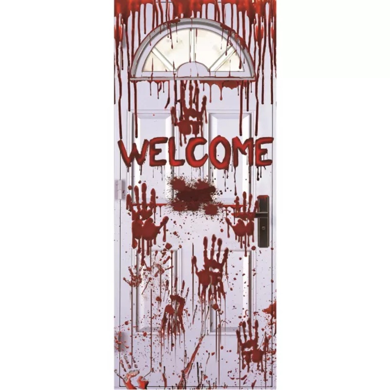 Bloody Handprints Welcome Door Cover RED AND WHITE
