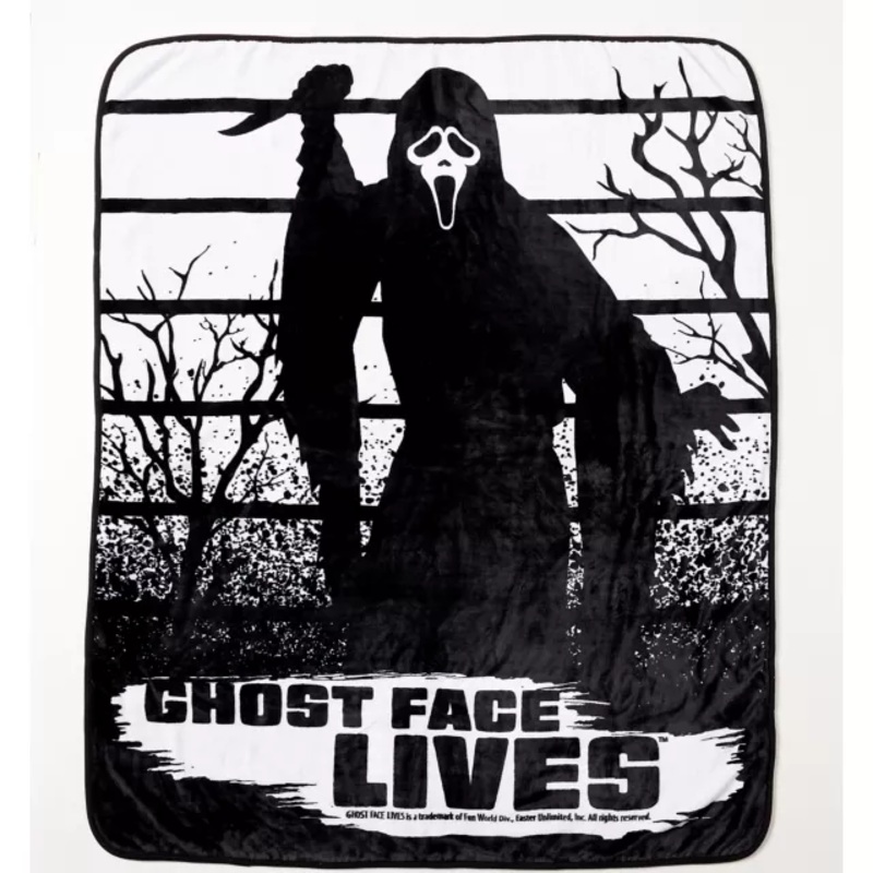 Ghost Face Lives Fleece Blanket BLACK AND WHITE 60 IN X 50 IN