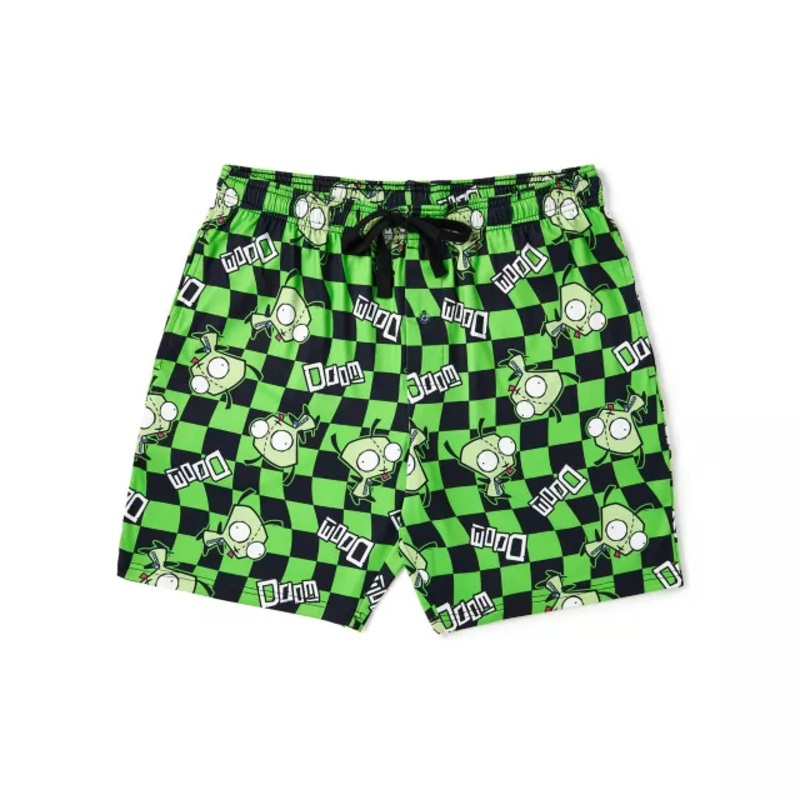 GIR Checkered Lounge Shorts - Invader Zim GREEN ADULT SMALL