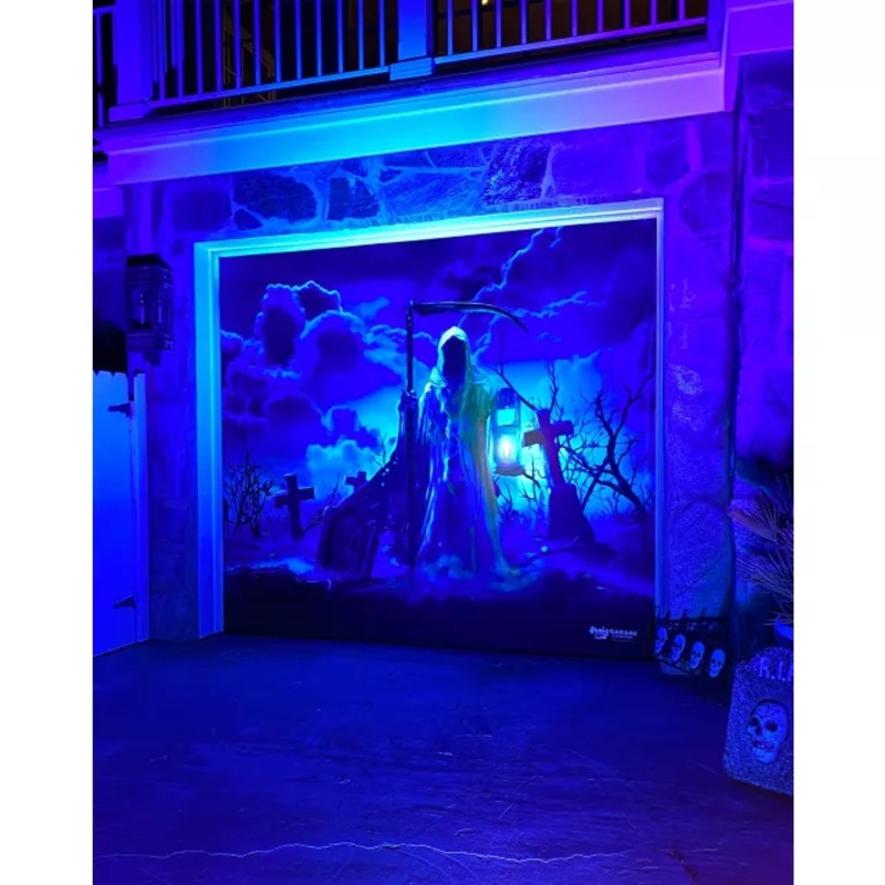Haunted Reaper Garage Single Door Cover BLUE