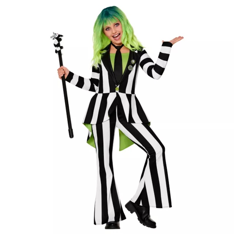 Kids Beetlejuice Striped Jumpsuit Costume BLACK AND WHITE CHILD SMALL