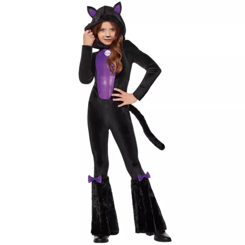 Kids Black Cat One Piece Costume BLACK AND PURPLE CHILD SMALL