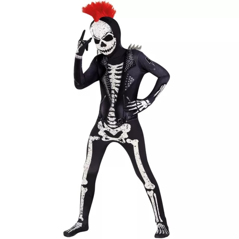 Kids Punk Skeleton Skin Suit Costume BLACK CHILD EXTRA SM