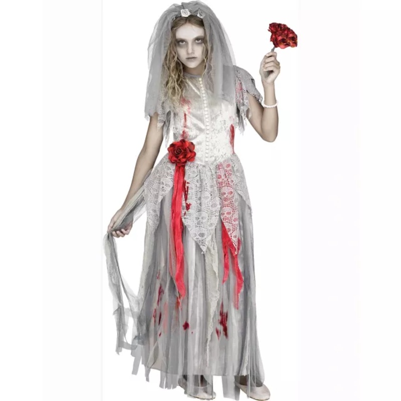 Kids Zombie Bride Costume RED/GREY CHILD SMALL