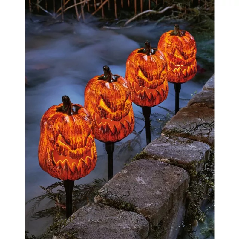 Light-Up LED Spooky Pumpkin Pathway Markers ORANGE