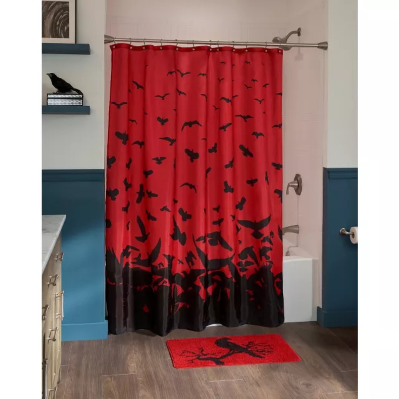 Raven Shower Curtain BLACK AND RED 72 IN X 72 IN
