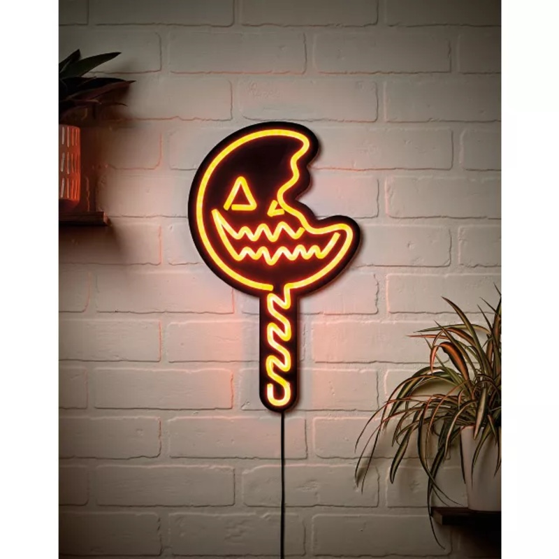 Trick 'r Treat Lollipop Neon LED Light-Up Sign ORANGE 16 INCH