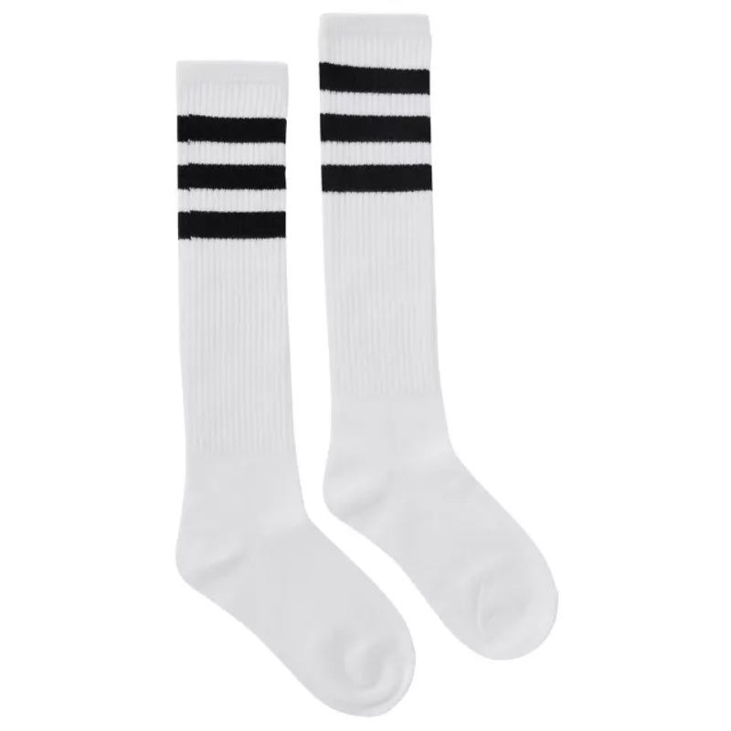 Triple Black Stripe Knee High Socks BLACK AND WHITE CHILD ONE SIZE