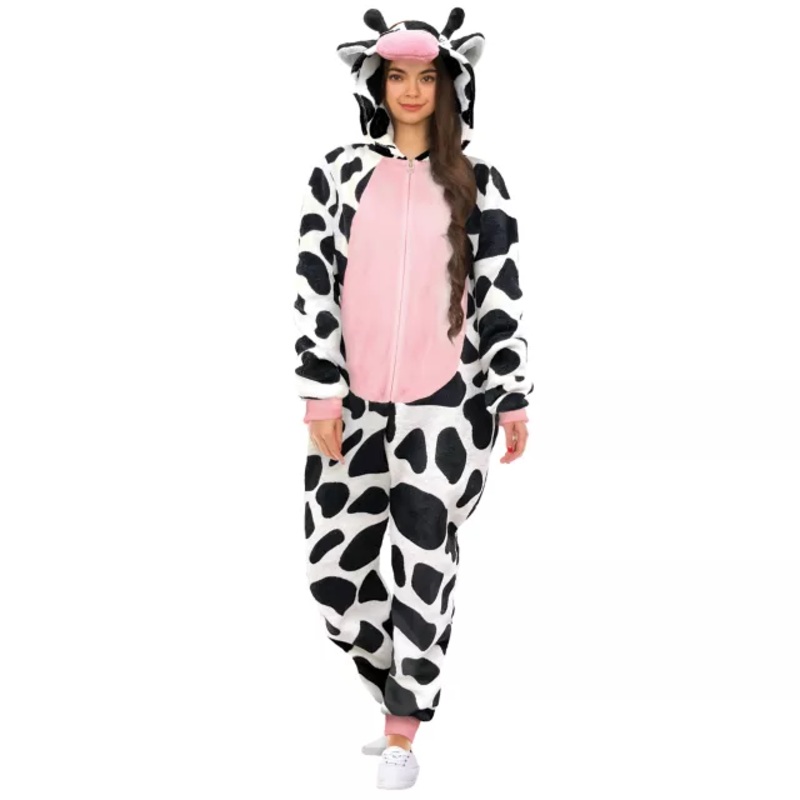 Adult Cow Jumpsuit Costume BLACK AND WHITE ADULT SMALL