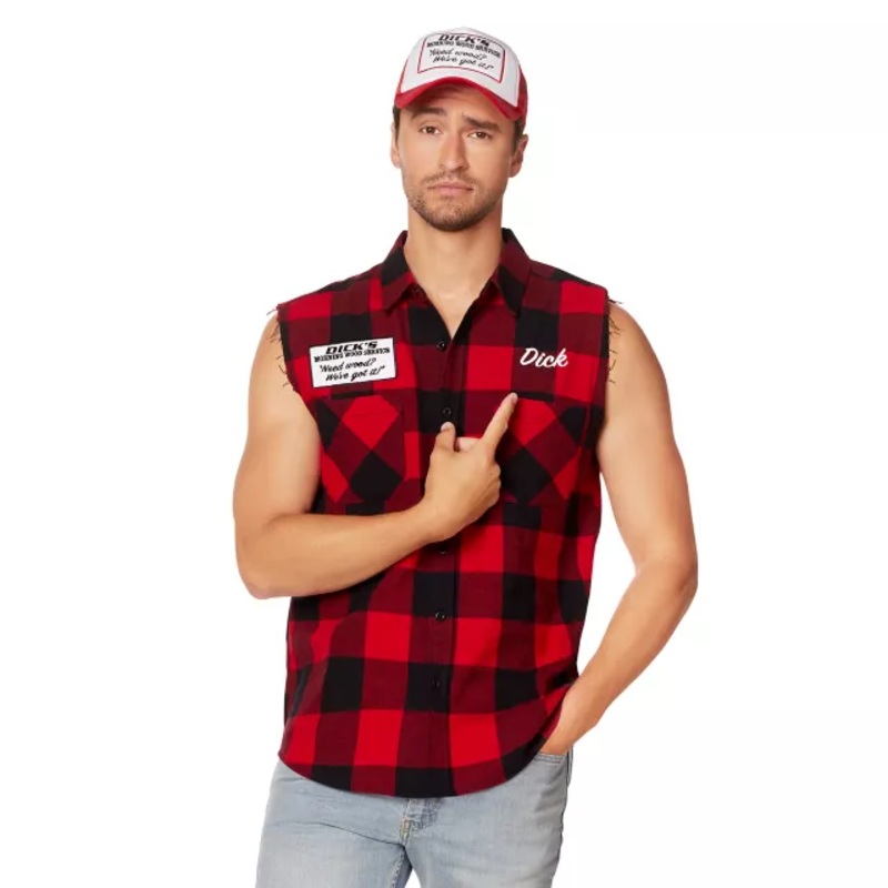 Adult Dick's Morning Wood Service Vest BLACK AND RED ADULT SMALL