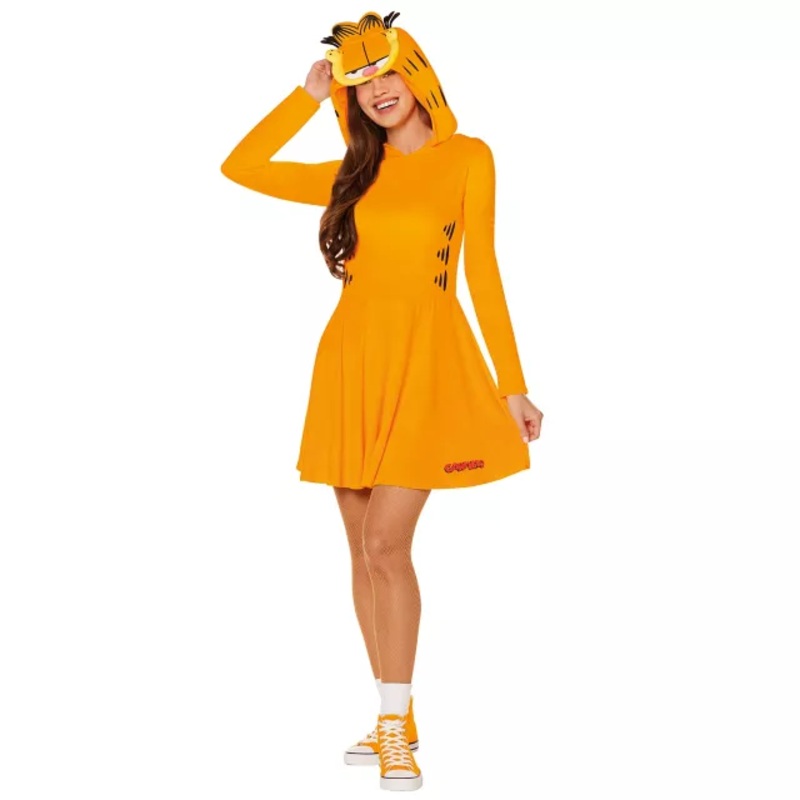 Adult Garfield Hooded Dress Costume ORANGE ADULT SMALL