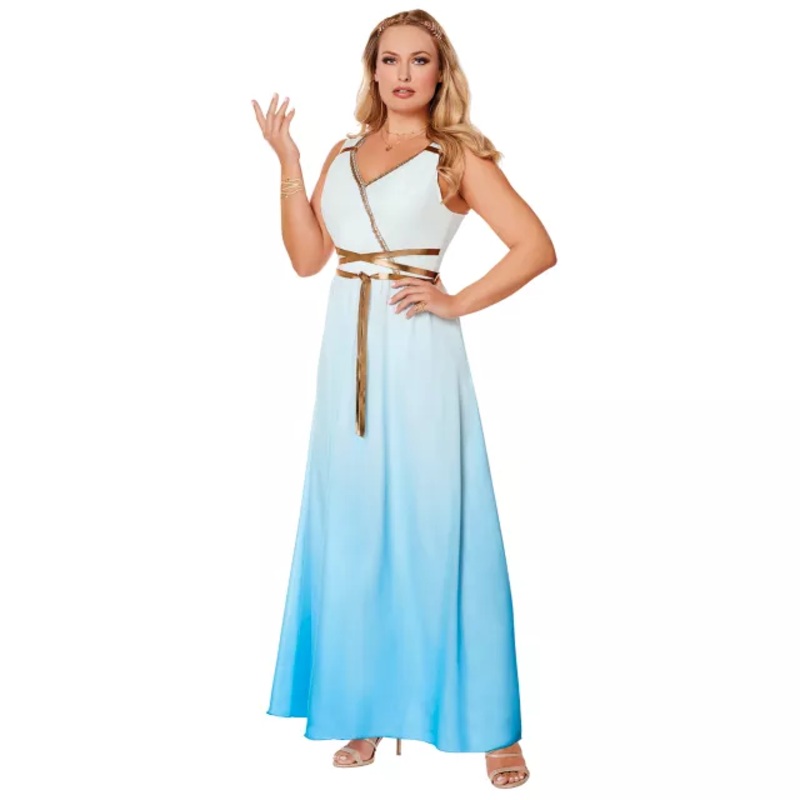 Adult Goddess Athena Plus Size Costume WHITE AND TURQUOISE 1X