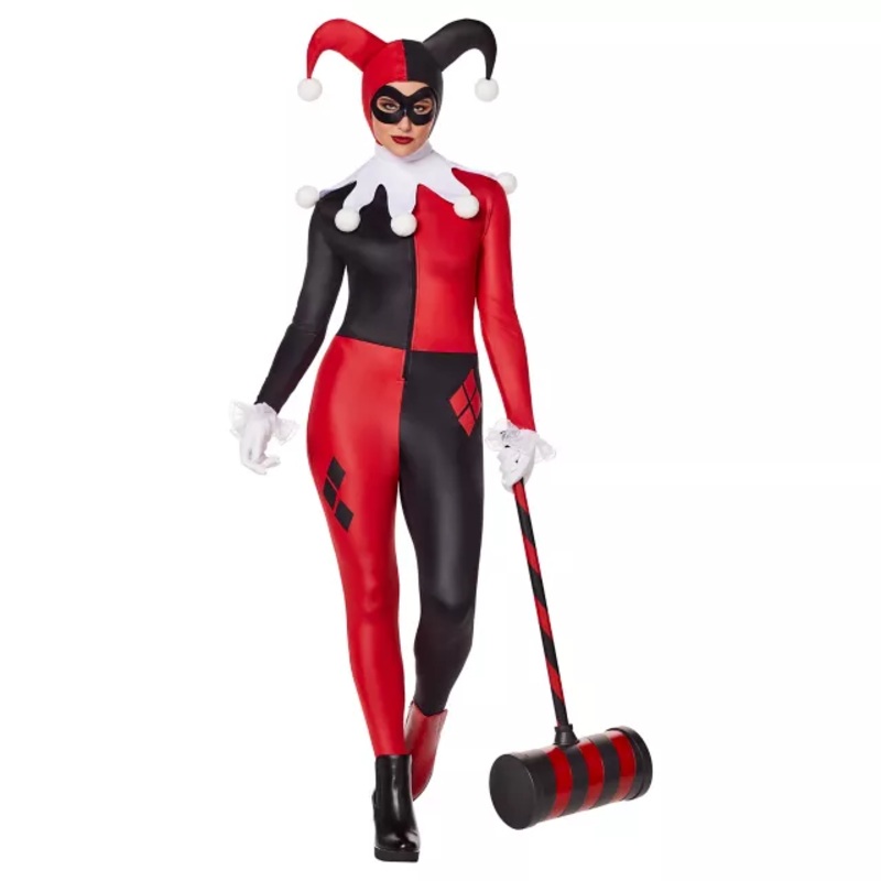 Adult Harley Quinn Catsuit Costume - DC Villains BLACK AND RED ADULT EX SMALL