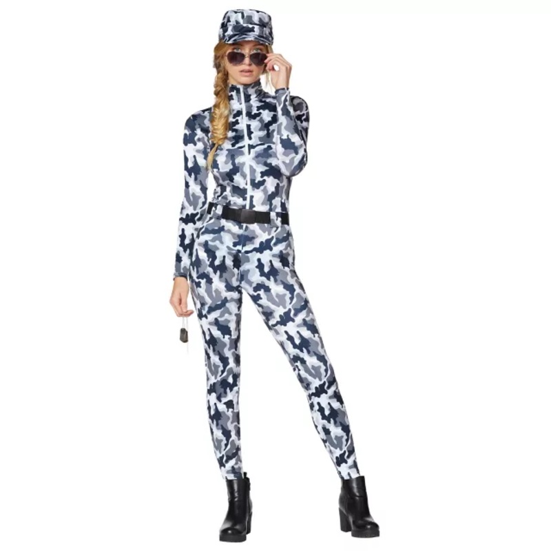 Adult Snow Camo Military Catsuit Costume WHITE/GREY ADULT EX SMALL