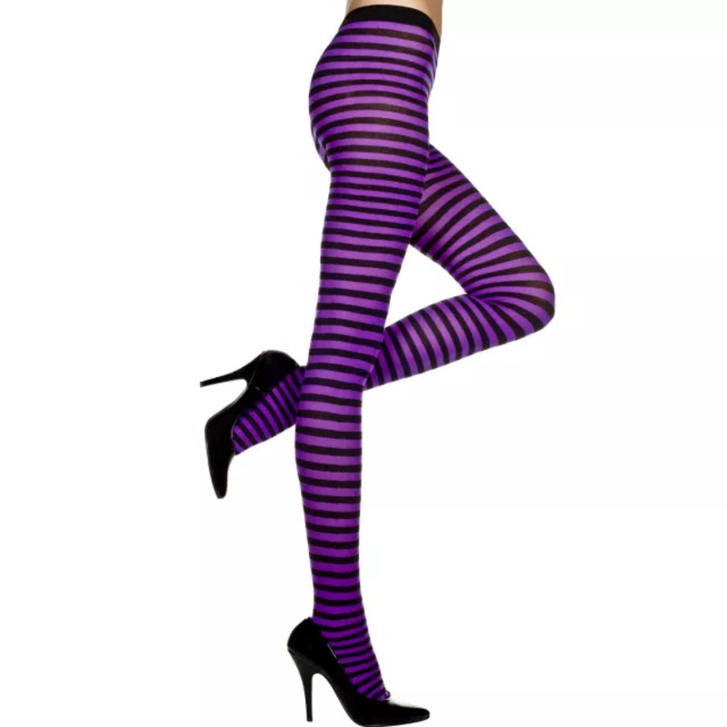 Black and Purple Striped Tights BLACK AND PURPLE PLUS SIZE