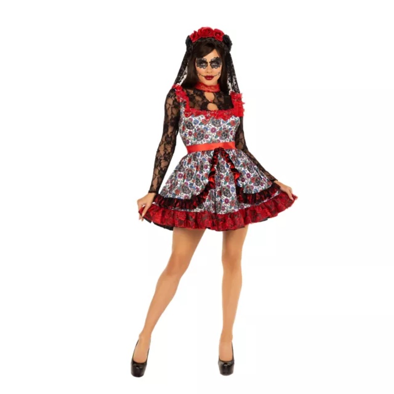 Day of the Dead Beauty Dress Costume MULTI-COLOR ADULT SMALL