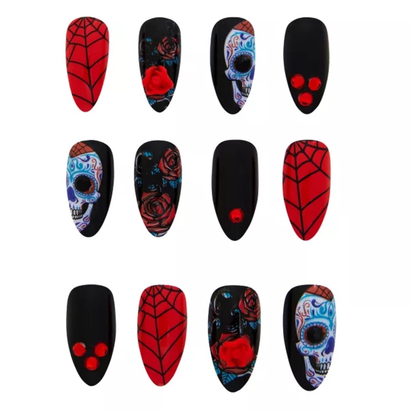 Day of the Dead Press On Nails RED ONE SIZE FITS MOST