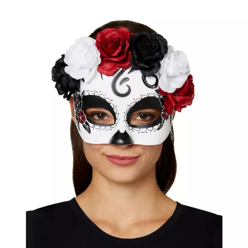 Day of the Dead Roses Half Mask WHITE ONE SIZE FITS MOST
