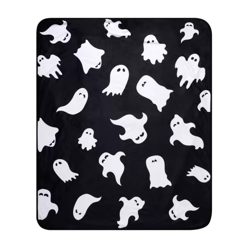 Ghost Print Fleece Blanket BLACK AND WHITE 60 IN X 50 IN