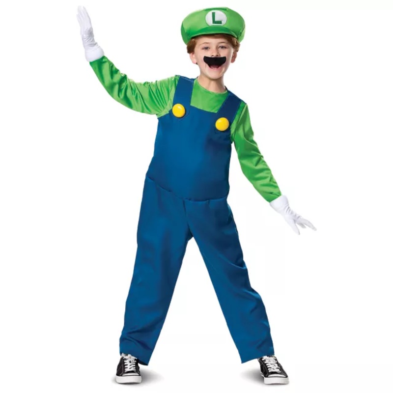 Kids Luigi Costume Deluxe- Mario Bros. GREEN CHILD SMALL