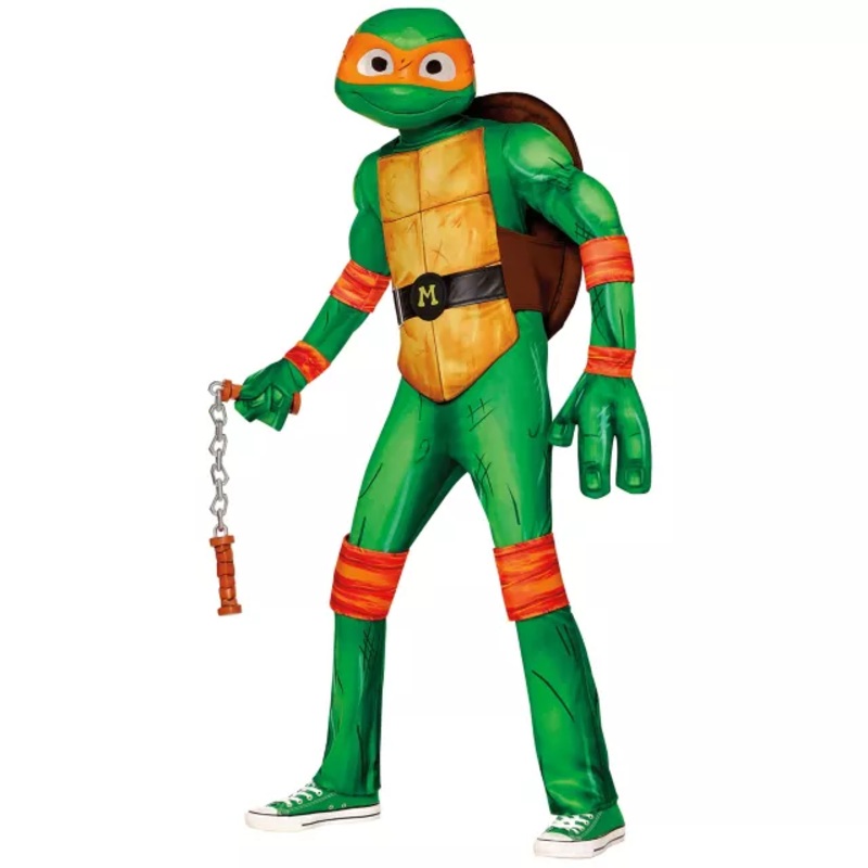 Kids Michaelangelo Costume Deluxe - TMNT Mutant Mayhem GREEN CHILD EXTRA SM