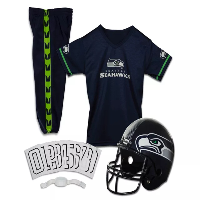 Kids Seattle Seahawks NFL Deluxe Uniform Costume - Franklin Sports GREY / BLUE YOUTH SMALL