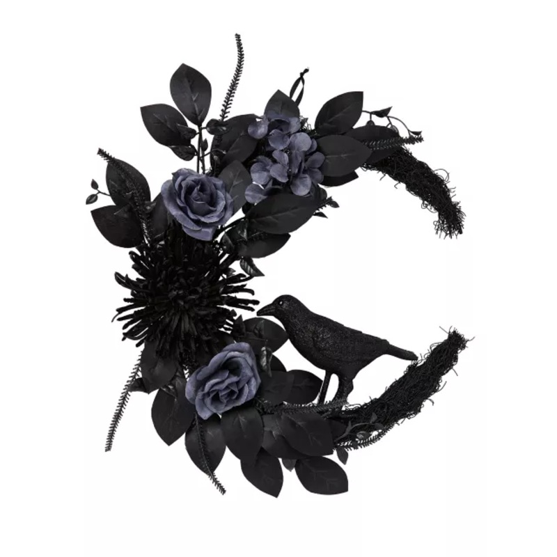 Mystical Arts Black Flower Crow Wreath BLACK