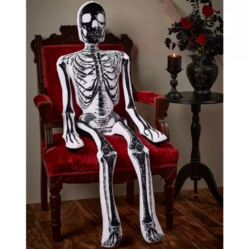 5 Ft White and Black Large Skeleton Plush WHITE