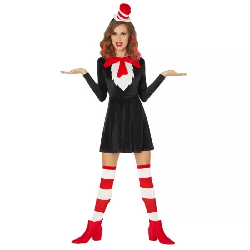 Adult Cat in the Hat Dress Plus Size Costume  Dr. Seuss BLACK 1X
